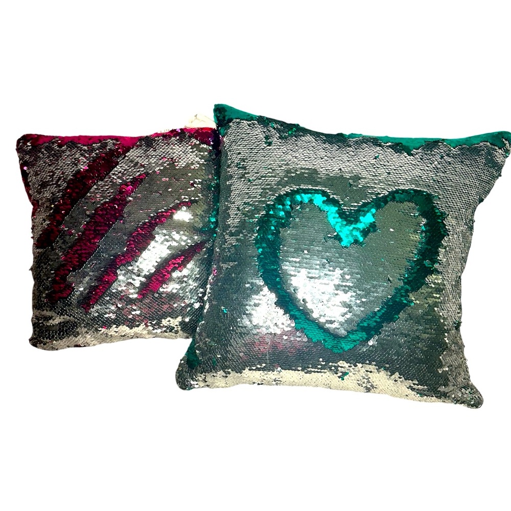 Sequins Throw Pillows 2 Reversible Pink Silver Teal